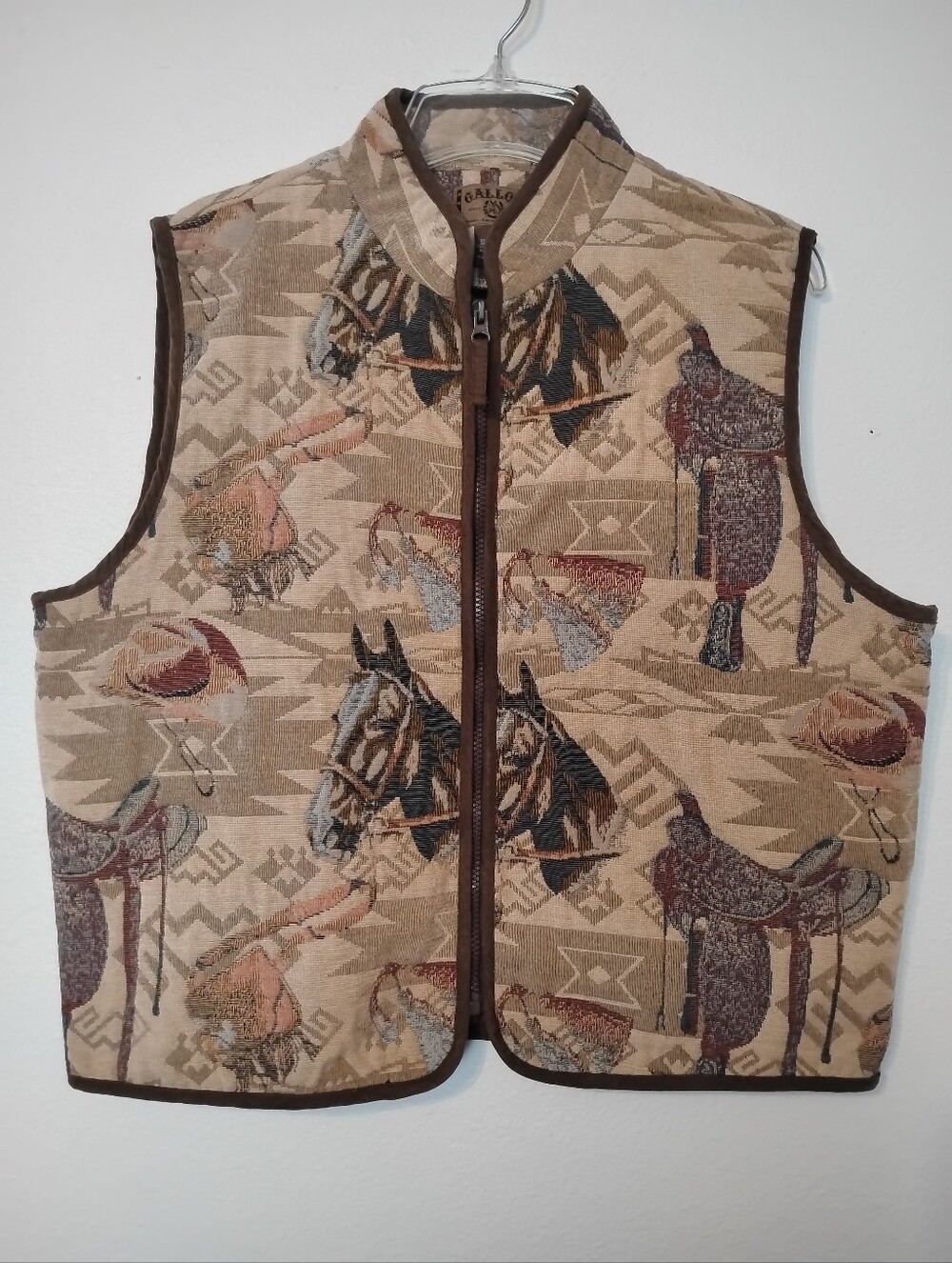 Gallop Western Horse Saddle Tapestry Zip Up Vest